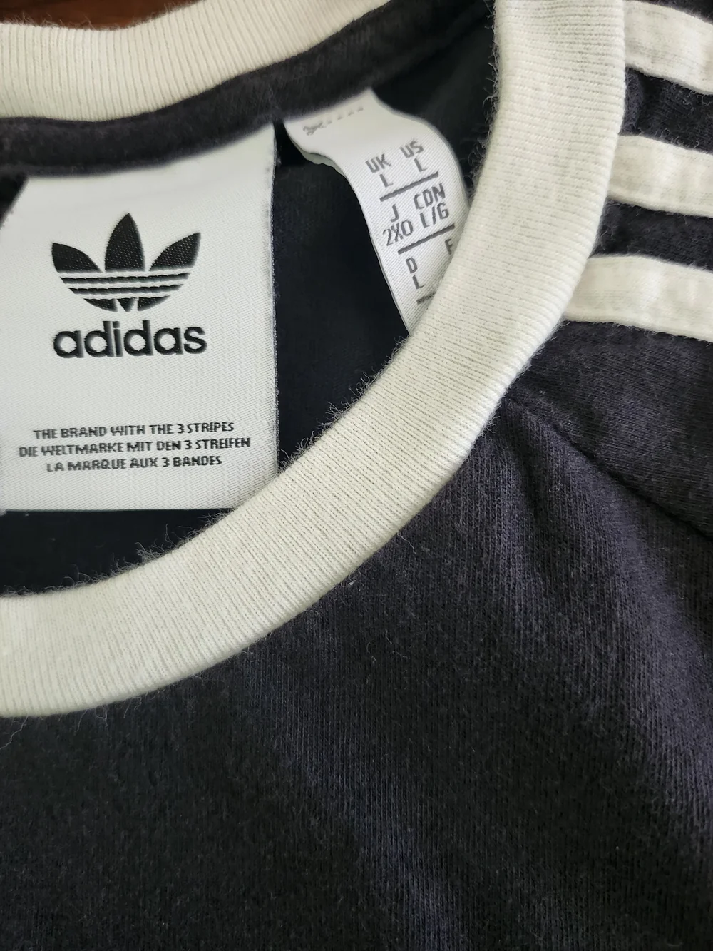 adidas Black Short Sleeve Trefoil Tee with White Stripes